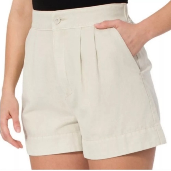 NWT Joie Linen Cotton Blend Pleated High Waist Shorts Size M Beige Pockets Y2K - Picture 1 of 16